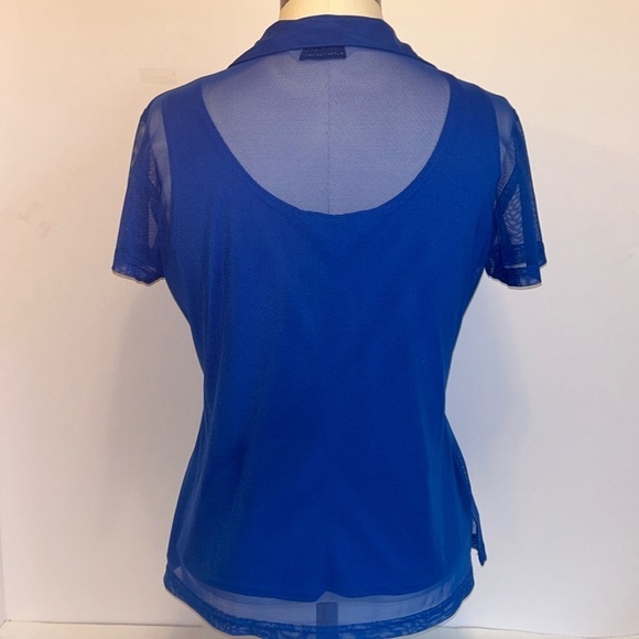 Johnathan Martin Vintage Bright Blue Layered Short Sleeve Blouse Women’s Large - Picture 7 of 8